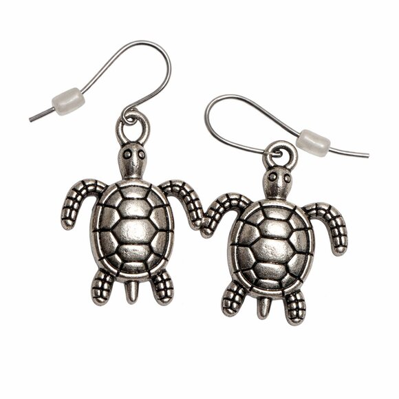 Jewelry - Silver Tone Stainless Sea Turtle Dangle Earrings Ocean Beach Coastal Jewelry NEW